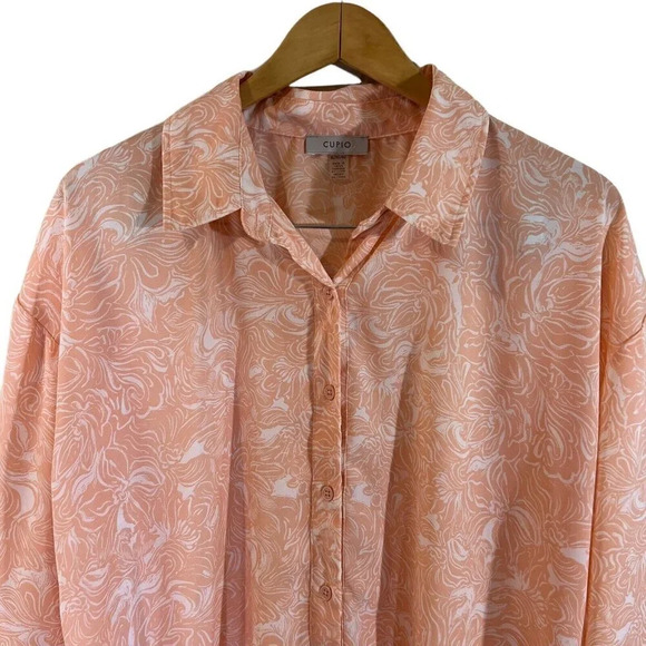 Cupio Button Up Blouse XL Light Pink And White Floral Lightweight Collared Shirt - Picture 3 of 6